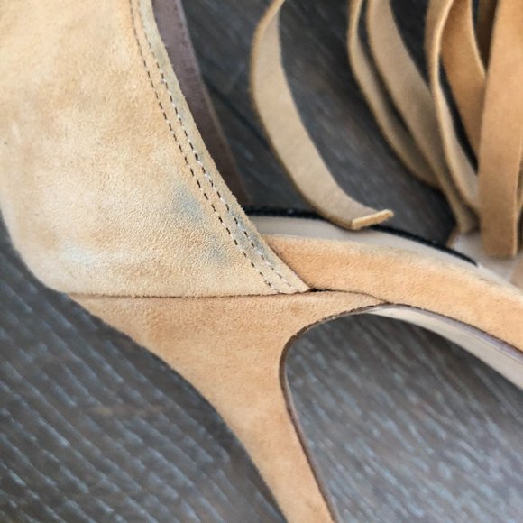 Alexandra G Tan Brown Open Toe Studded Strapy Stiletto Heels Size 37 AU 6 NEW - Picture 8 of 14